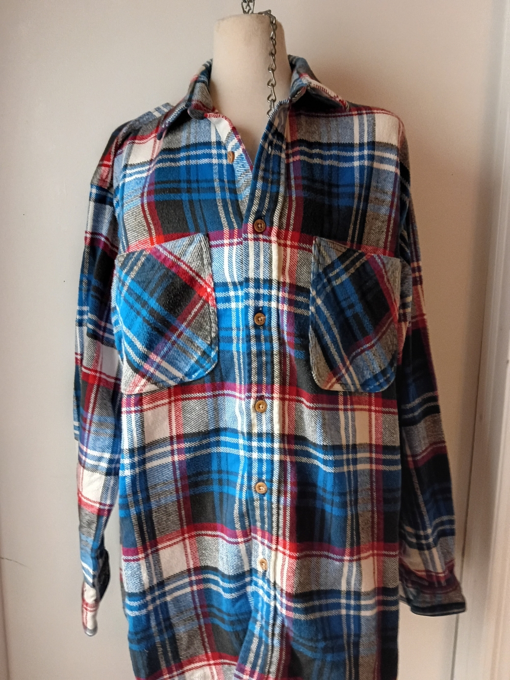 Vintage 90s St Johns Bay Big Mac Heavyweight Plaid Flannel Shirt Mens XLT Blue R